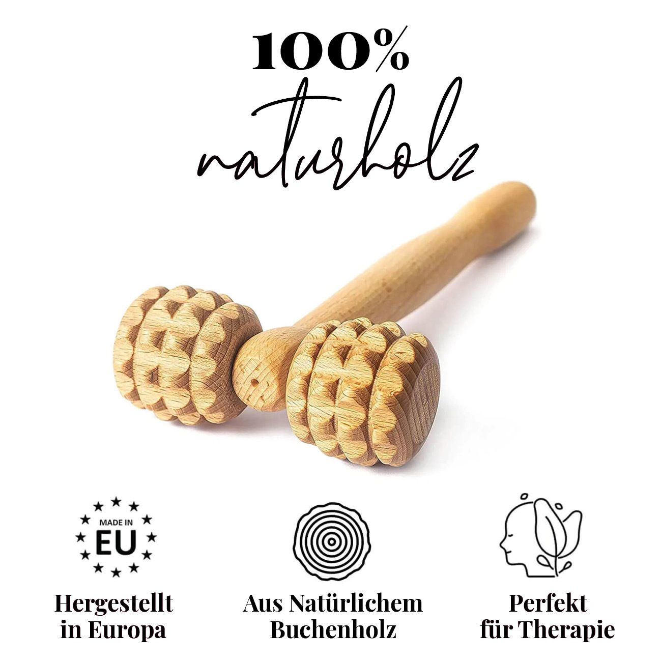 tuuli T-Form Massagegerät Massageroller Roller Maderotherapie Gesichtsmassager aus Holz