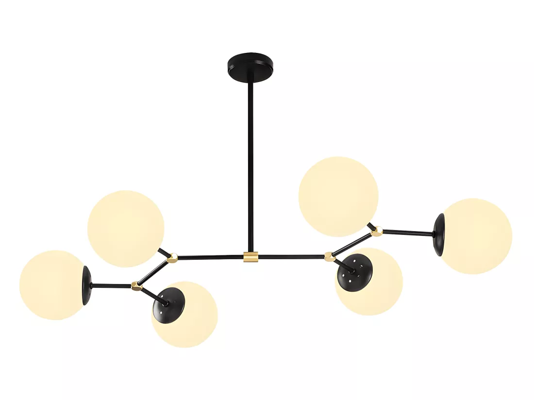 Lustre en métal - 6 globes - L. 100 x H. 52 cm - Noir et blanc - DAMAR