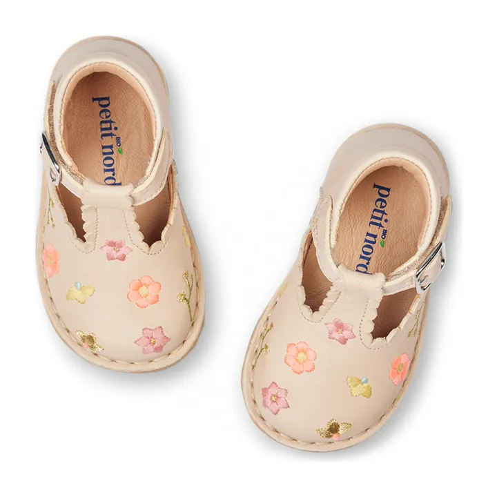 Petit Nord Babies T-Bar Brodées Fleurs - Collection Uniqua | Crème