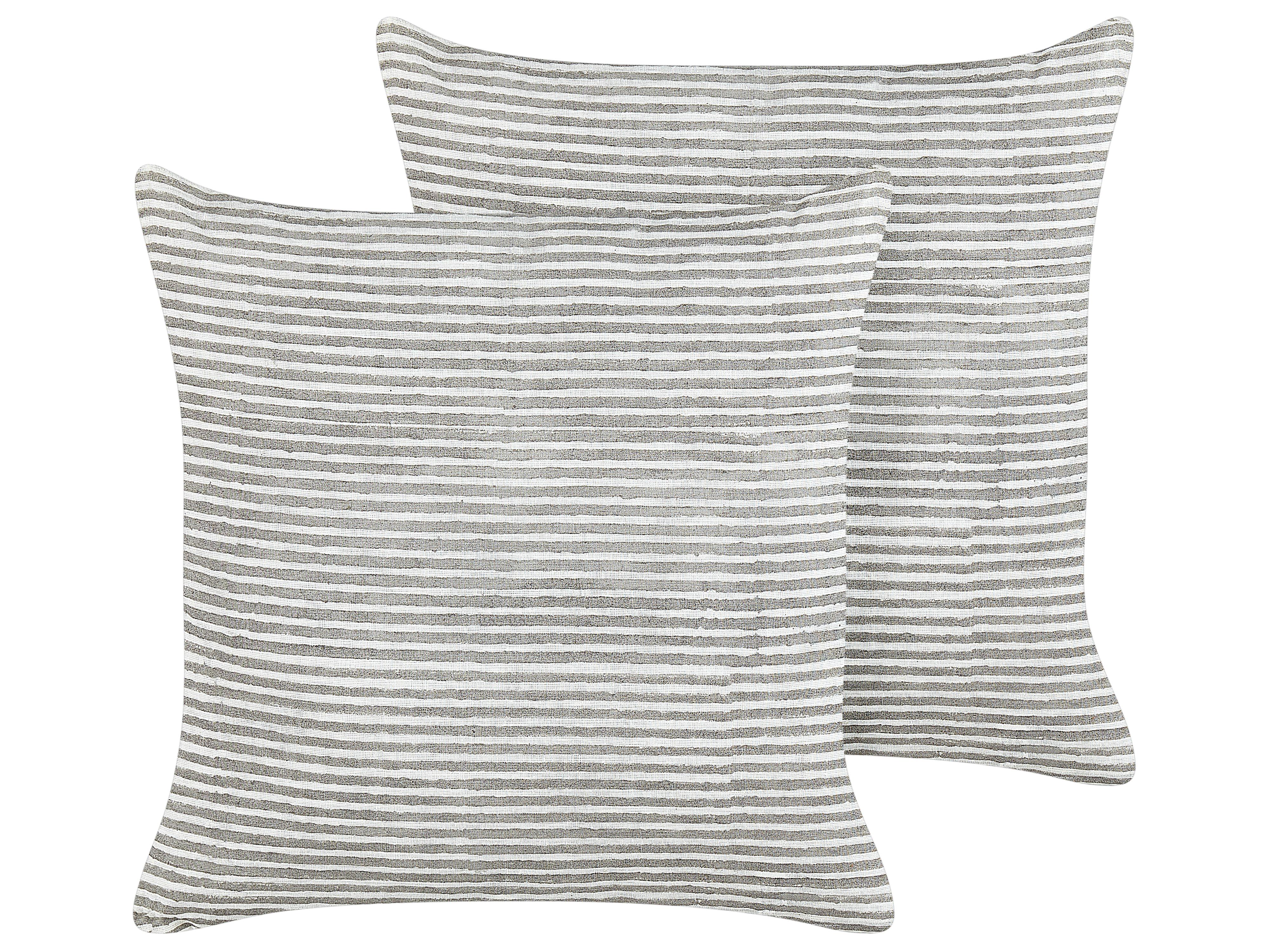 Set van 2 sierkussens KANPAS Linnen 50 x 50 cm Grijs gestreept