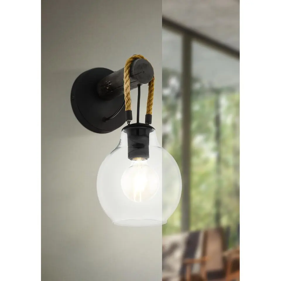 EGLORodingWandlamp-E27-35cm-Zwart/Bruin