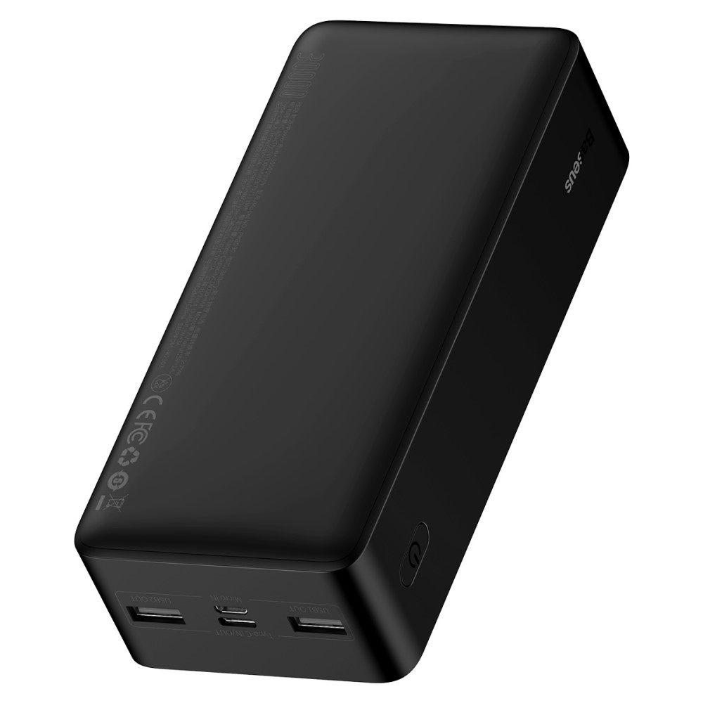 (15W) 30000mAh Dual USB / USB C Powerbank Ladegerät   LED Anzeige - Schwarz