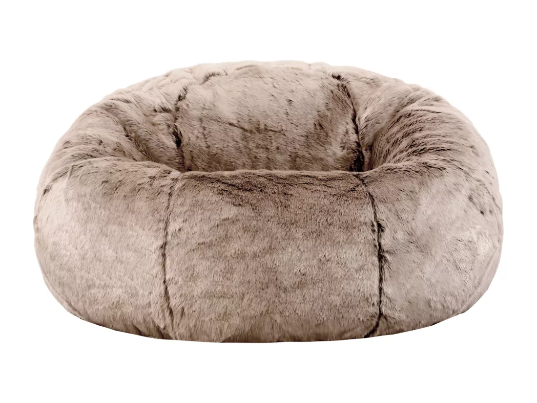 Pouf classique imitation fourrure beige vison