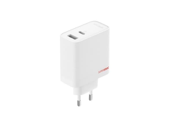 OnePlus SUPERVOOC - Strømadapter - GaN - 80 watt - 7.3 A - SuperVOOC, PD/PPS, QC - 2 utgangskontakter (USB, 24 pin USB-C) - hvit