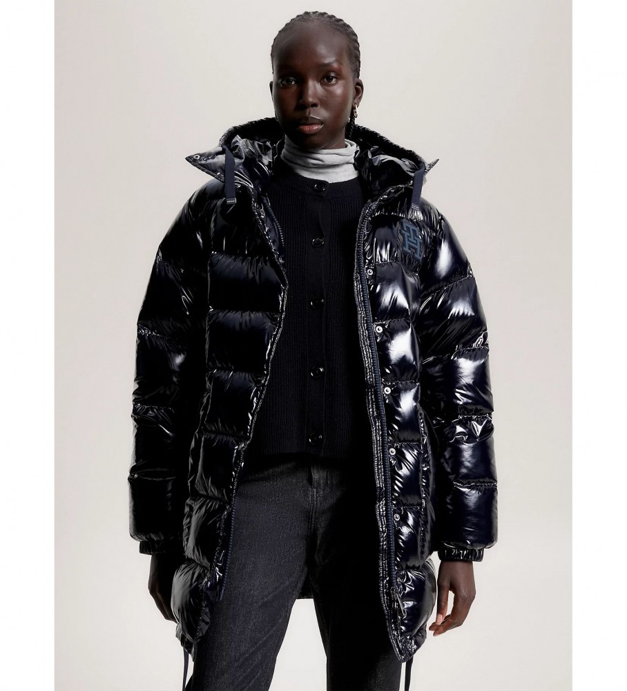Jaqueta Tommy Hilfiger azul-marinho com capuz e enchimento de plumas