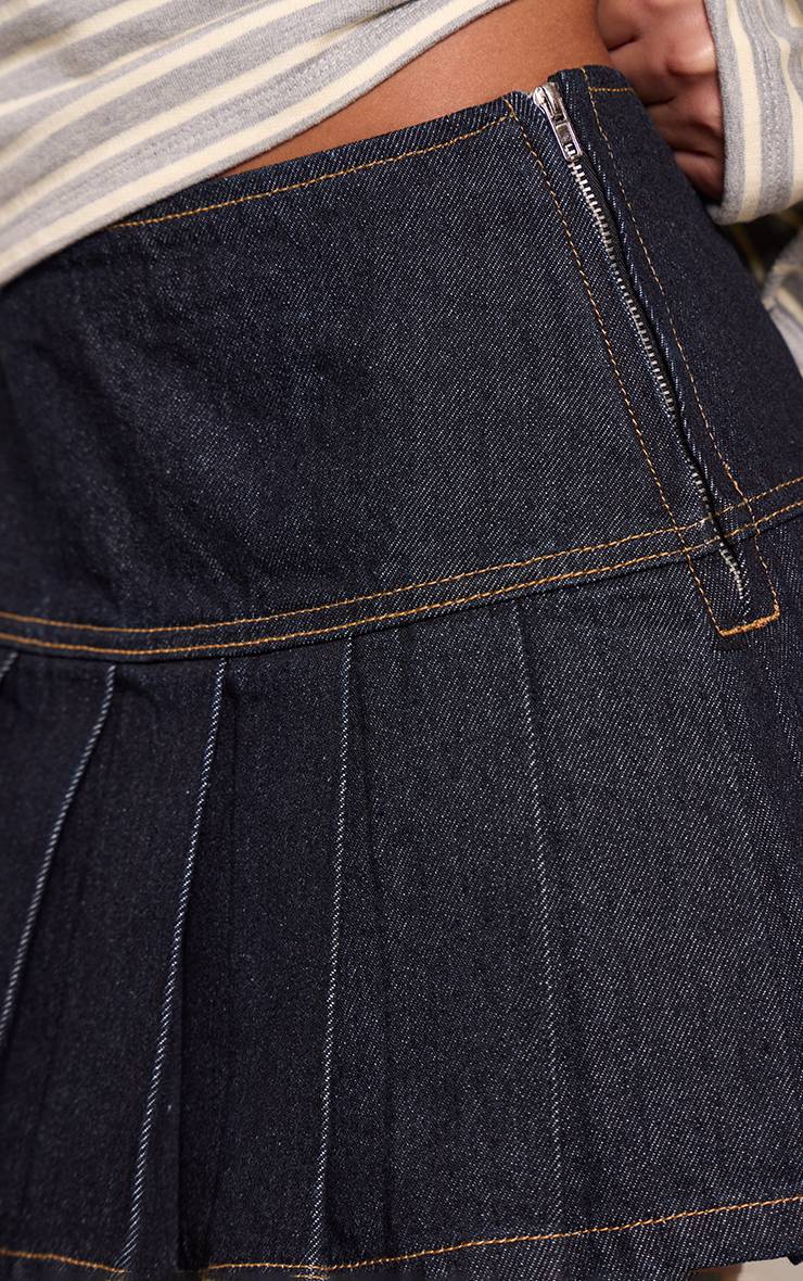 Raw Indigo Wash Mini-jupe Plissée En Denim Indigo Brut Taille Mi-haute