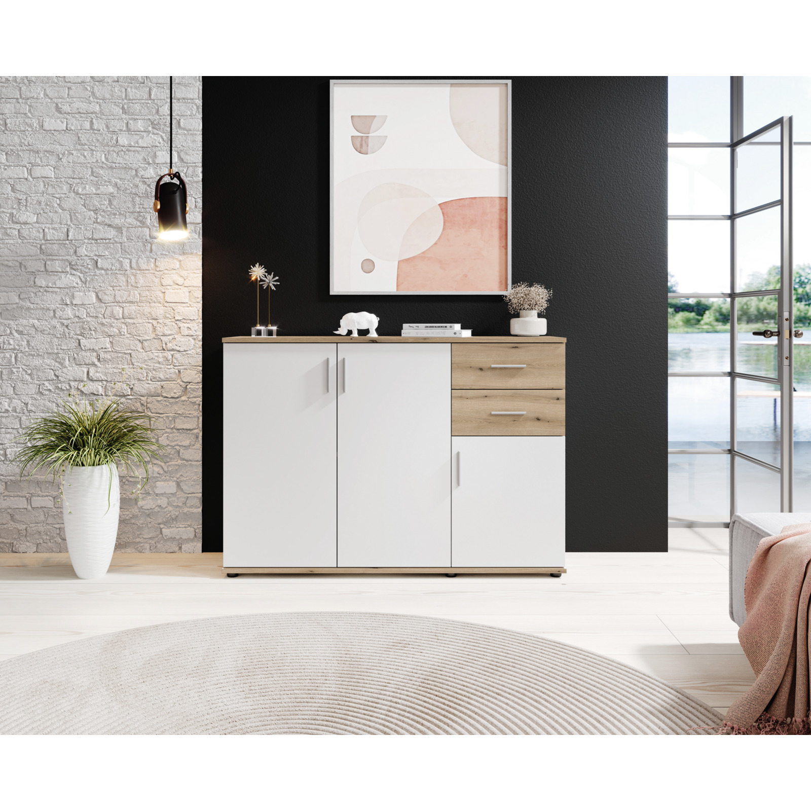 Kommode Leon Dekor Eiche Evoke weiss 120 x 84 x 35 cm