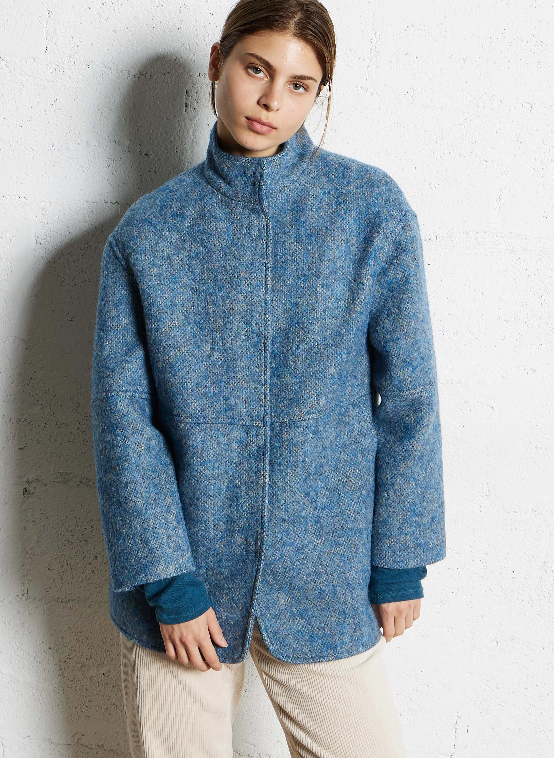 LAMIA - Manteau col montant en laine mélangée | Bleu