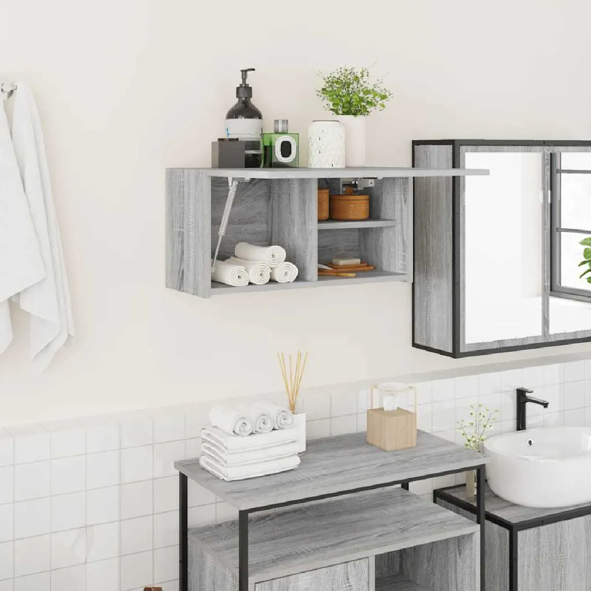 vidaXL Armoire murale de bain - Sonoma gris