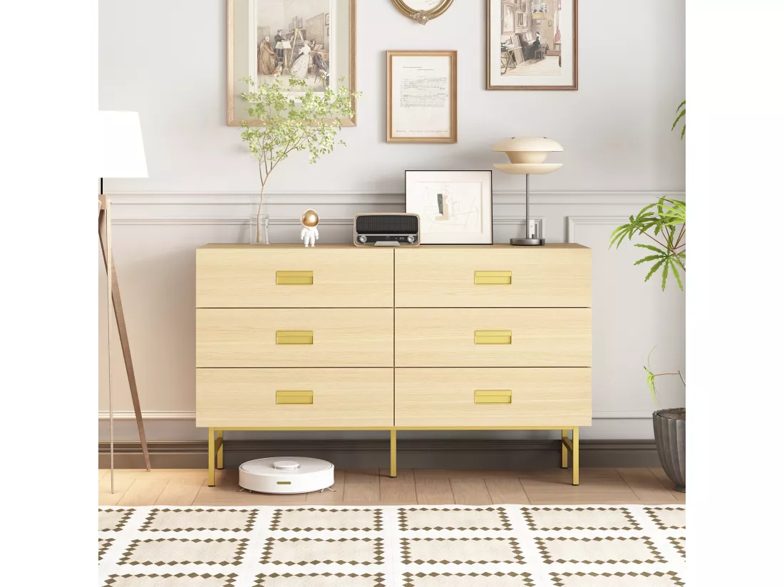 Commode moderne avec 6 tiroirs pieds et poignées en métal Chambre Salon Bureau 40x69.5x95cm Blanc