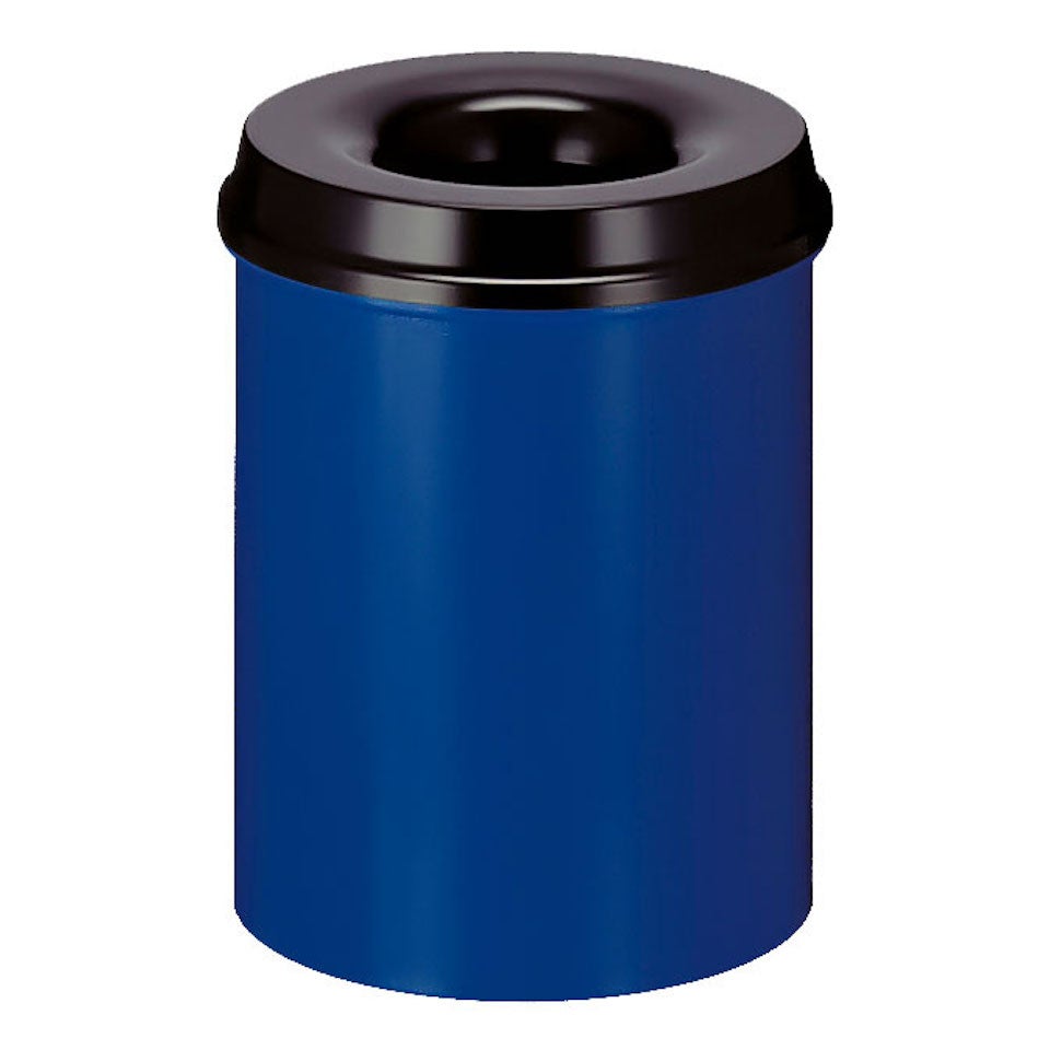 PROREGAL zelfdovende metalen afvalbak en -verzamelaar, 15 liter, HxØ 36 x 26 cm, blauw en zwart bovenblad
