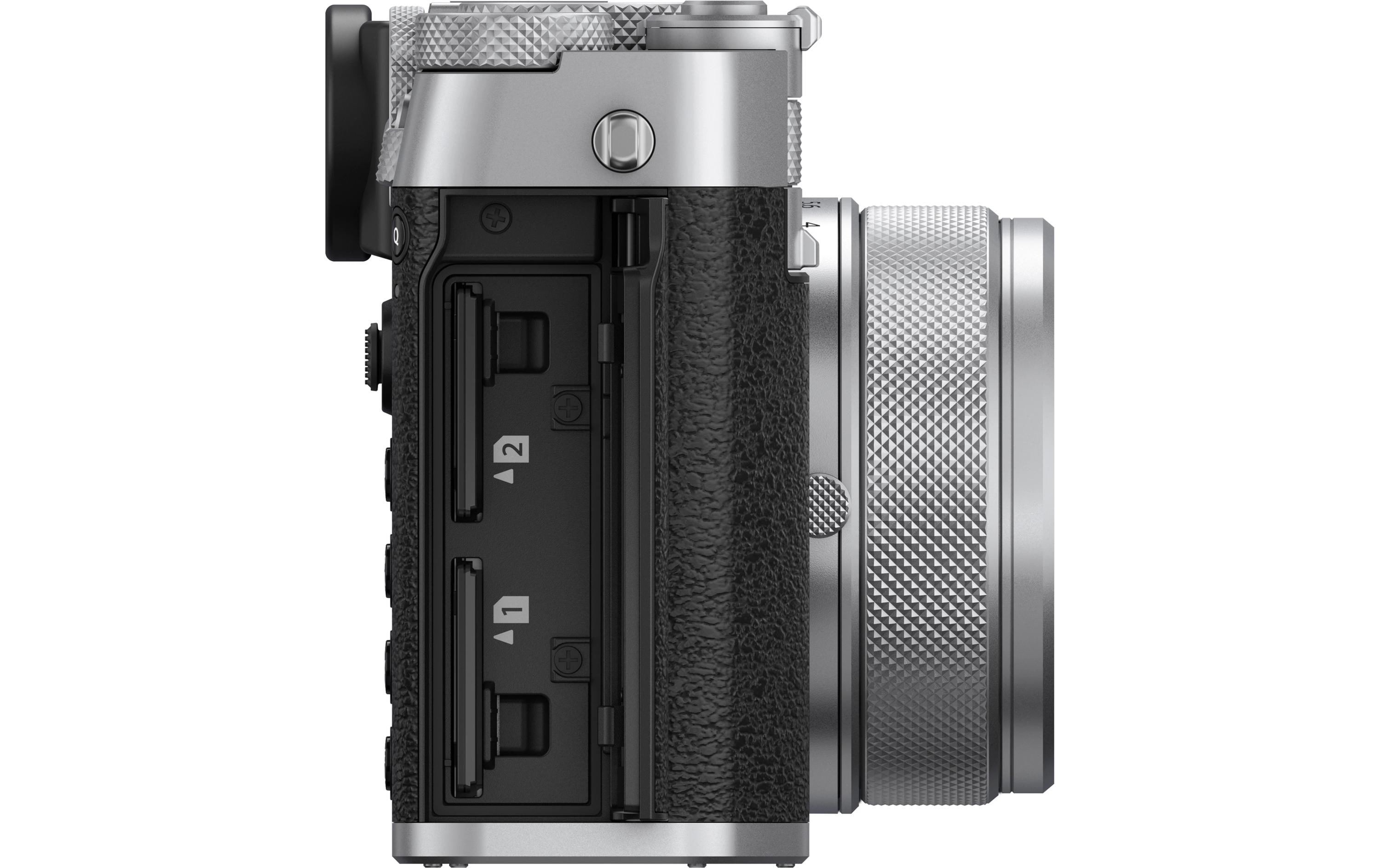 Fotokamera GFX 100RF Silber<br>GFX-Kamera mit fest verbautem Objektiv und bringt die Mittelformat-Bildqualität in ein ultrakompaktes Design
