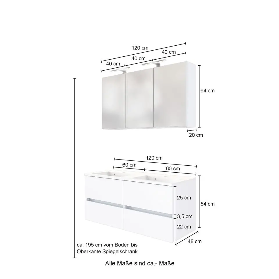 Badkamercombinatie Luna 2-delig 120cm - grafiet/eik