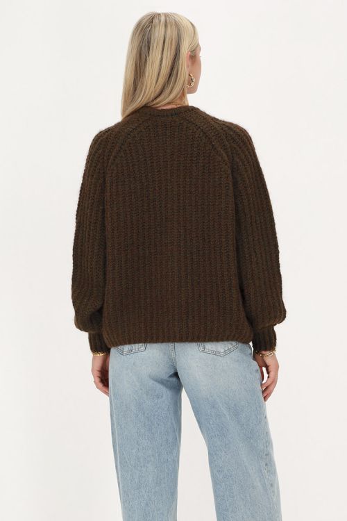 Bruin grofgebreid vest met knopen