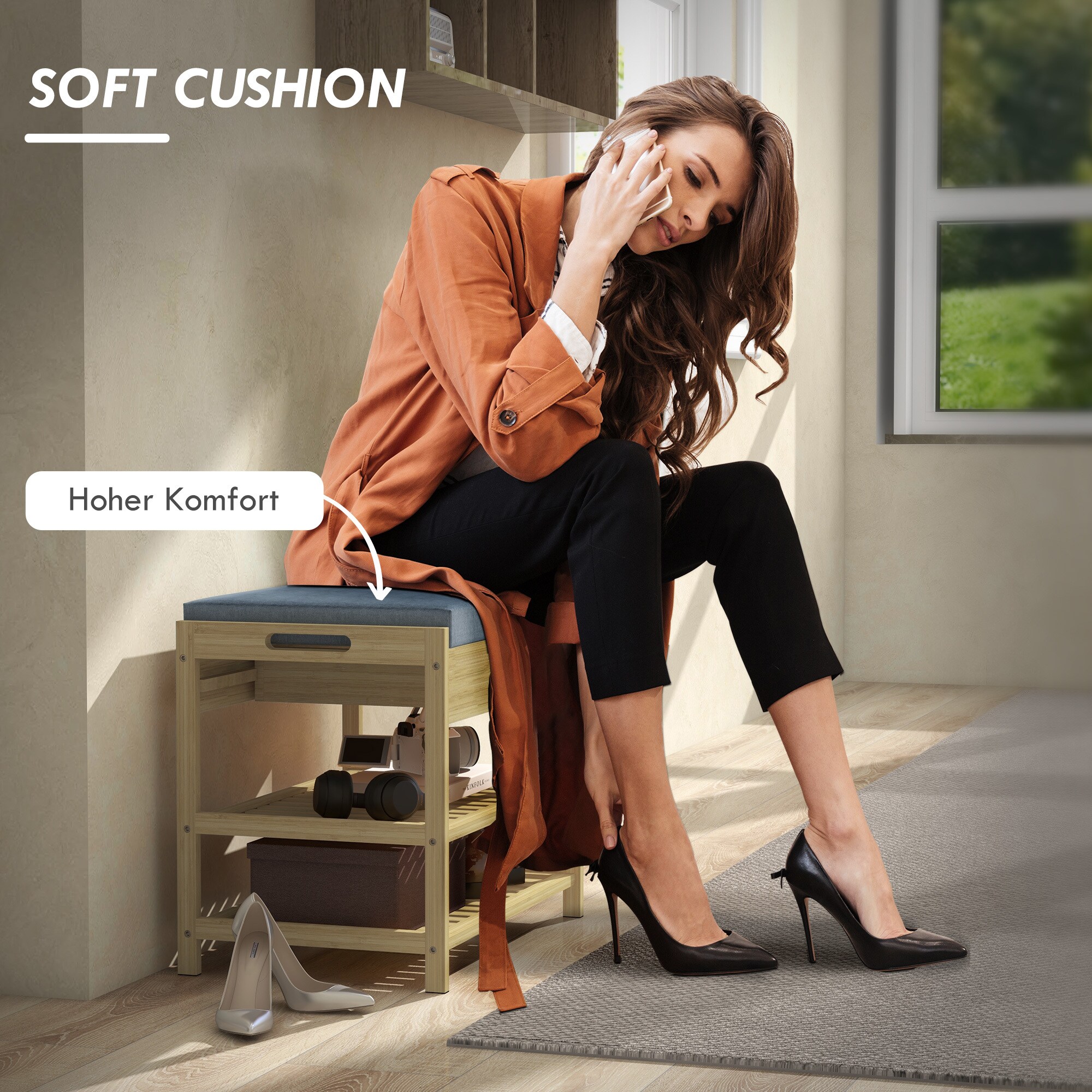 HOMCOM Schuhregal mit Schublade natur 55L x 35B x 46H cm