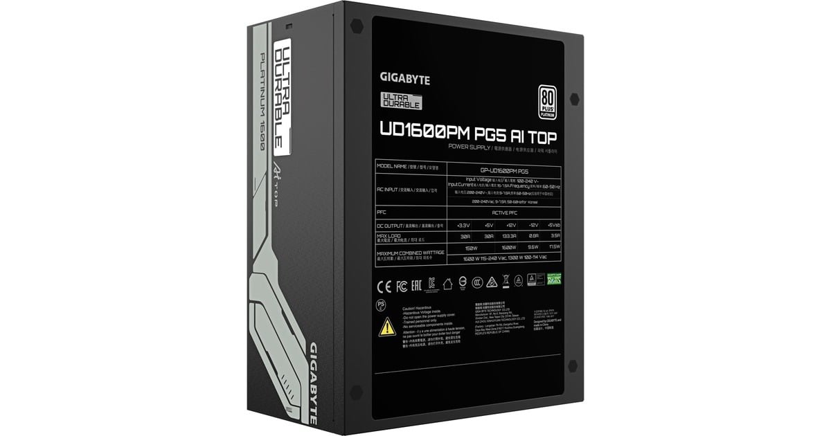 GIGABYTEUD1600PM PG5 AI TOP modulaire 1600 watt voeding   (Zwart, 8x PCIe)