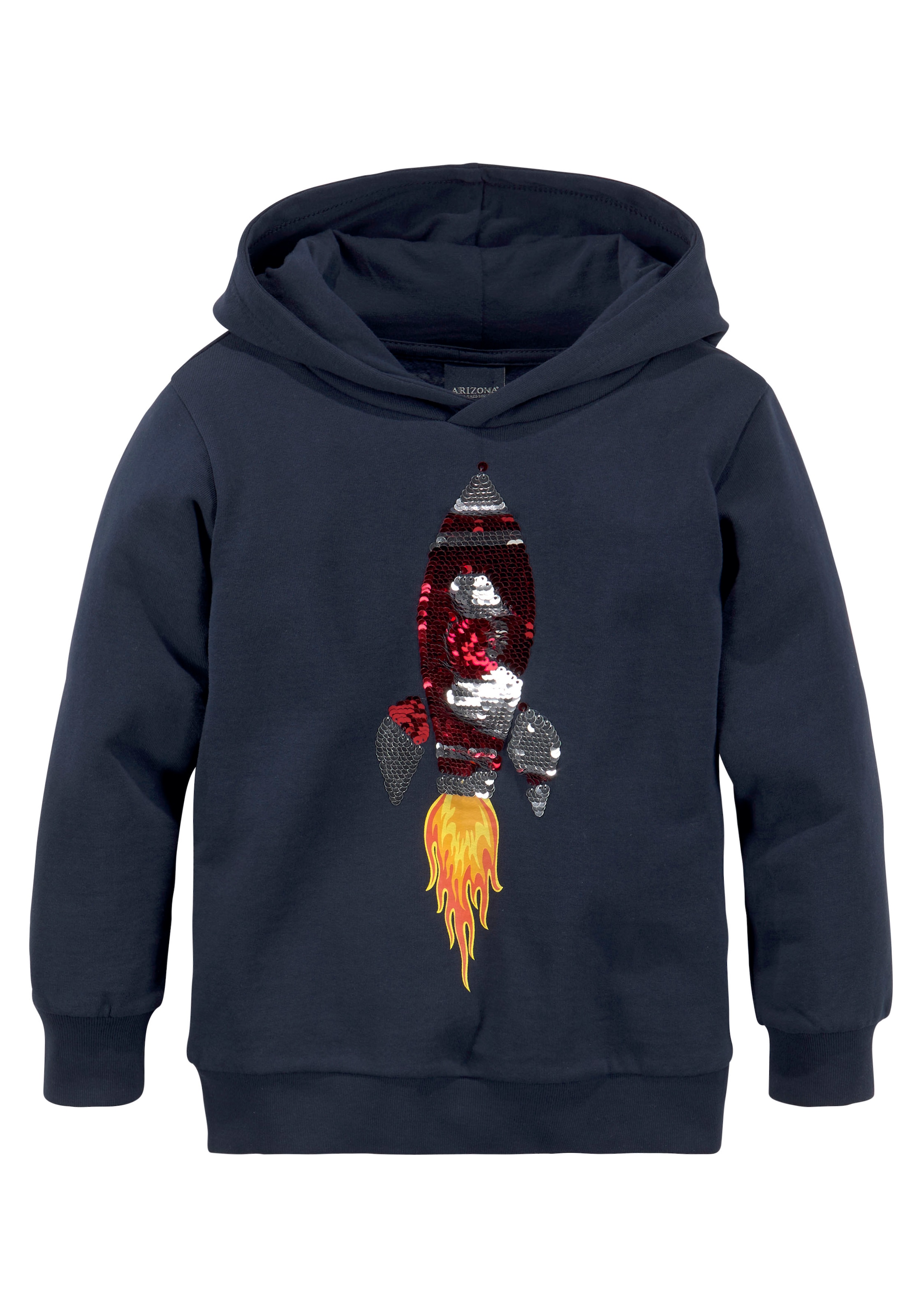 KIDSWORLD Kapuzensweatshirt »Rakete - Wendepaillette«, lange Ärmel,  Basic-Passform,  aus Baumwolle,  mit Rippbündchen