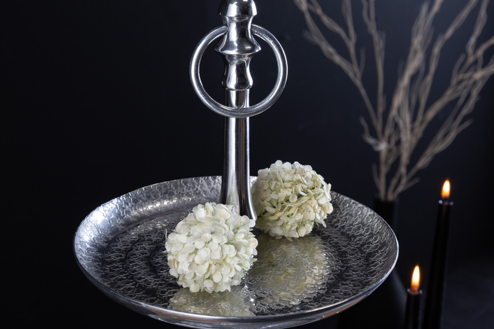 Elegante Etagere ORIENT 65cm silber im Wild Hammerschlag Design mit drei Etagen