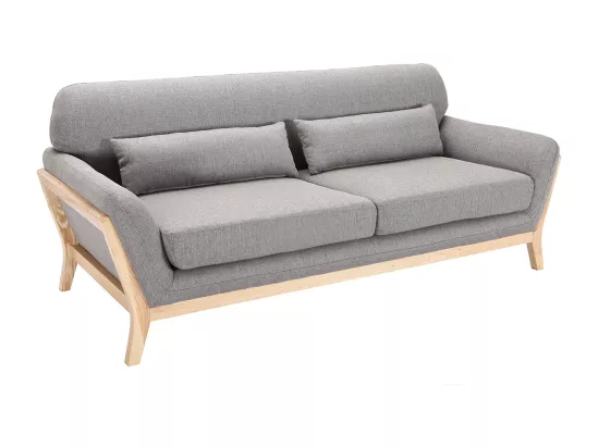 Canapé scandinave 3 places en tissu gris et bois clair YOKO