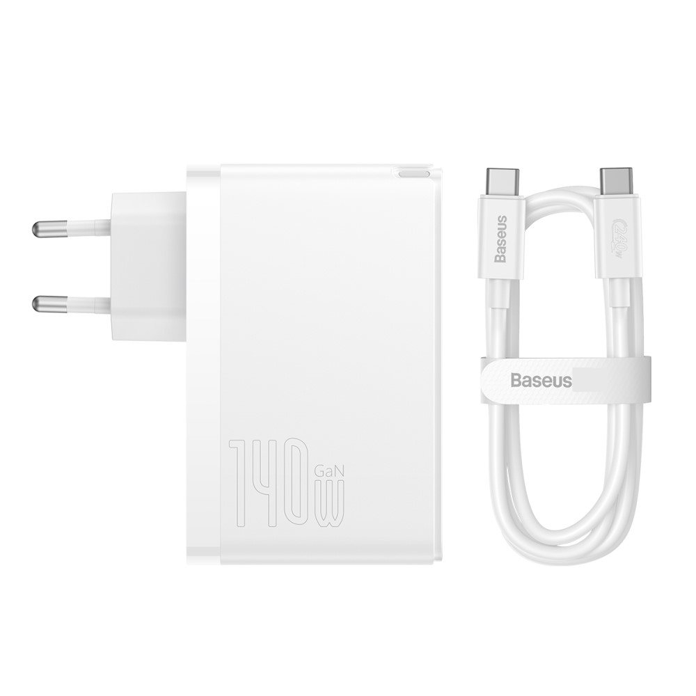(140W) GaN5 Pro Dual USB C / USB A Ladegerät Quick Charge Netzteil inkl. USB C Ladekabel - Weiss