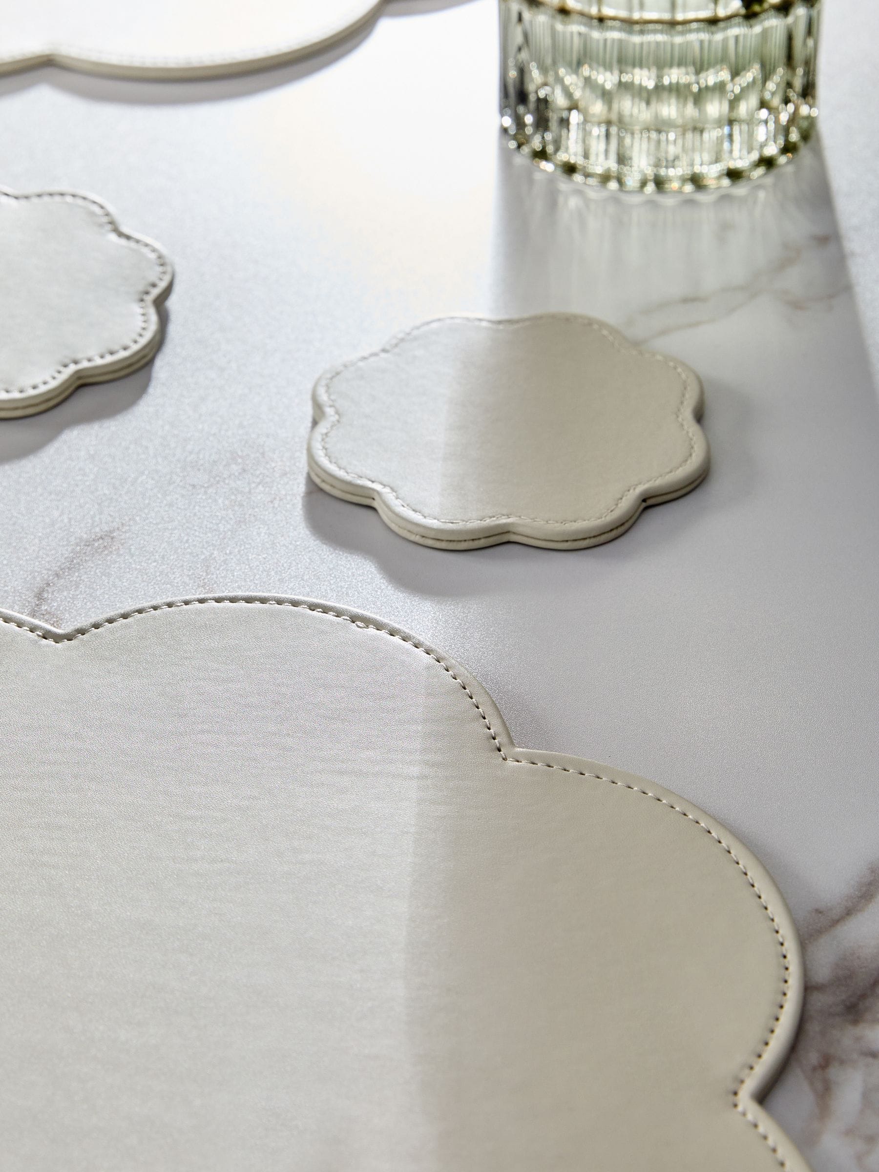 Set of 4 Flower Faux Leather Placemats and Coasters
