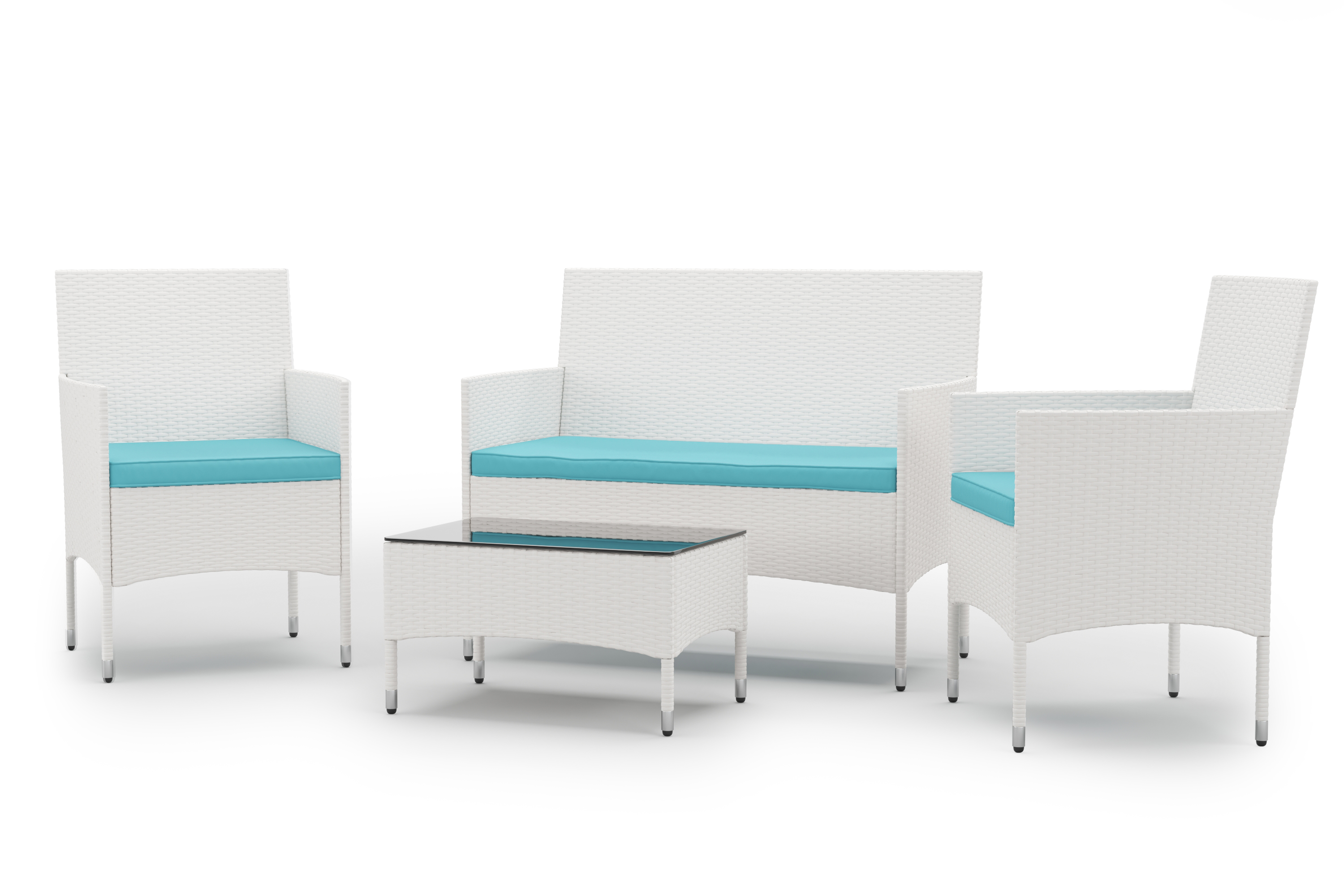 Gartenset Rattan MALIA weiss/türkis