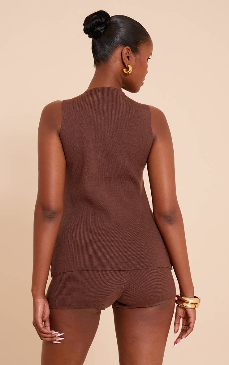 Chocolat Gilet Boutonné En Maille Compacte