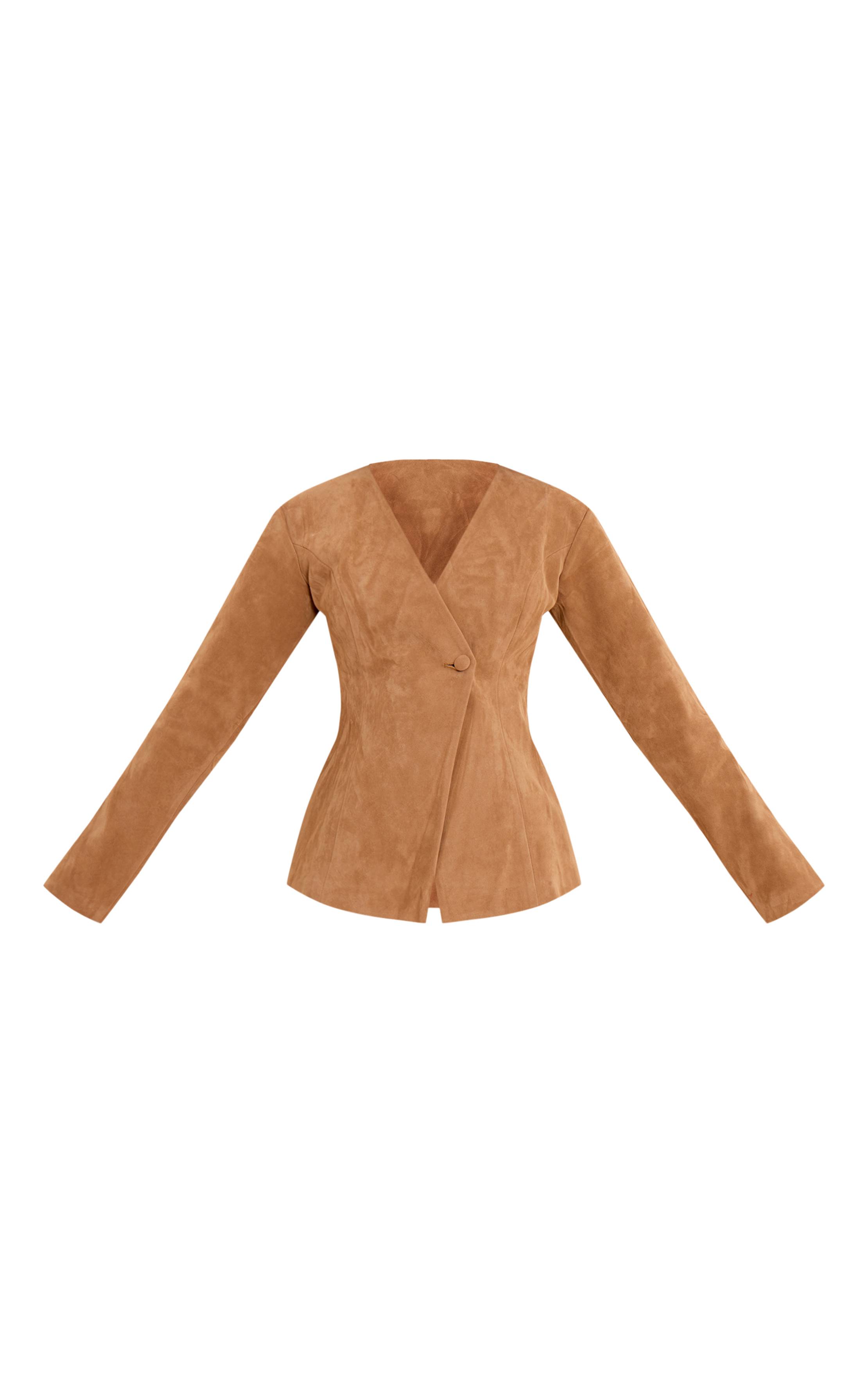Marron Blazer Cintré En Synthétique Structurée Avec Taille Resserrée