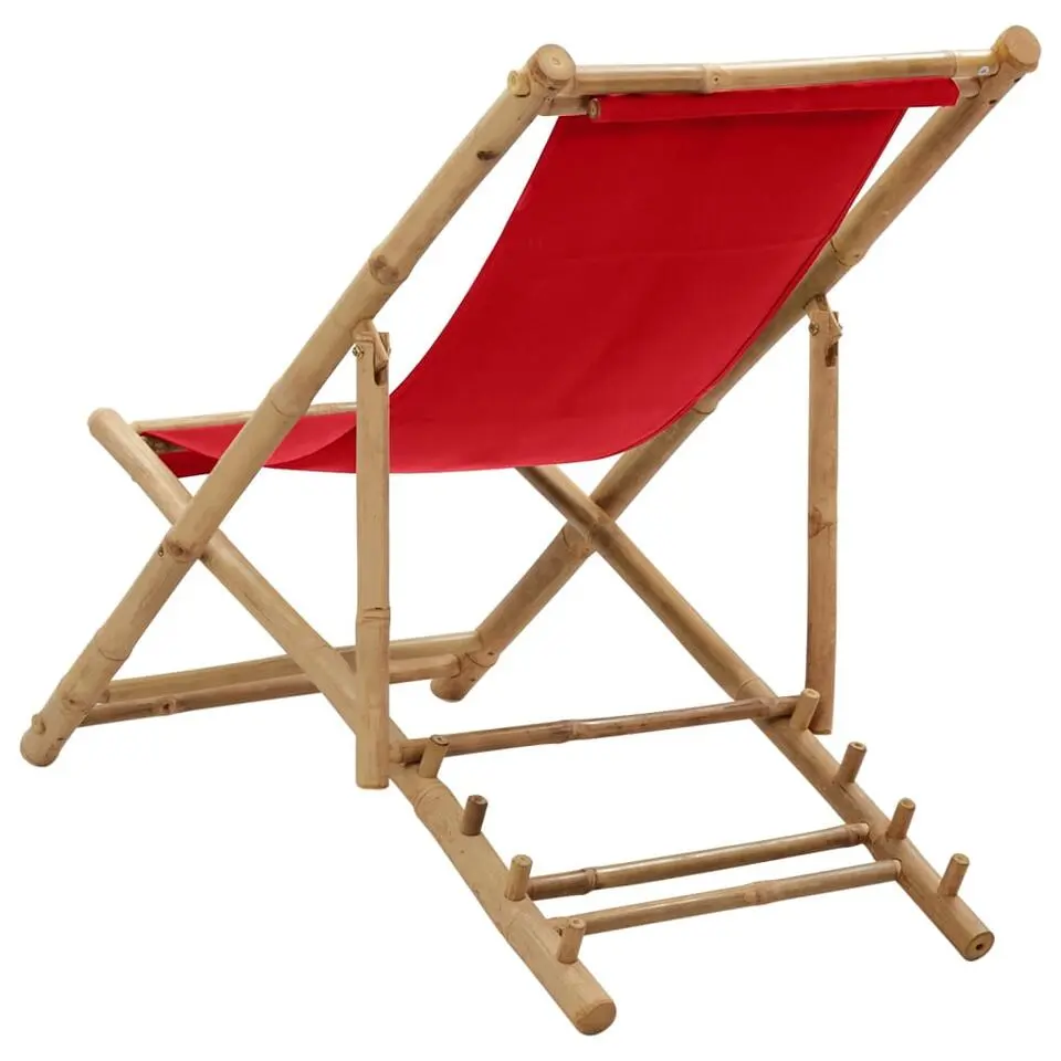vidaXL - Ligstoel - Rood - Bamboe en canvas