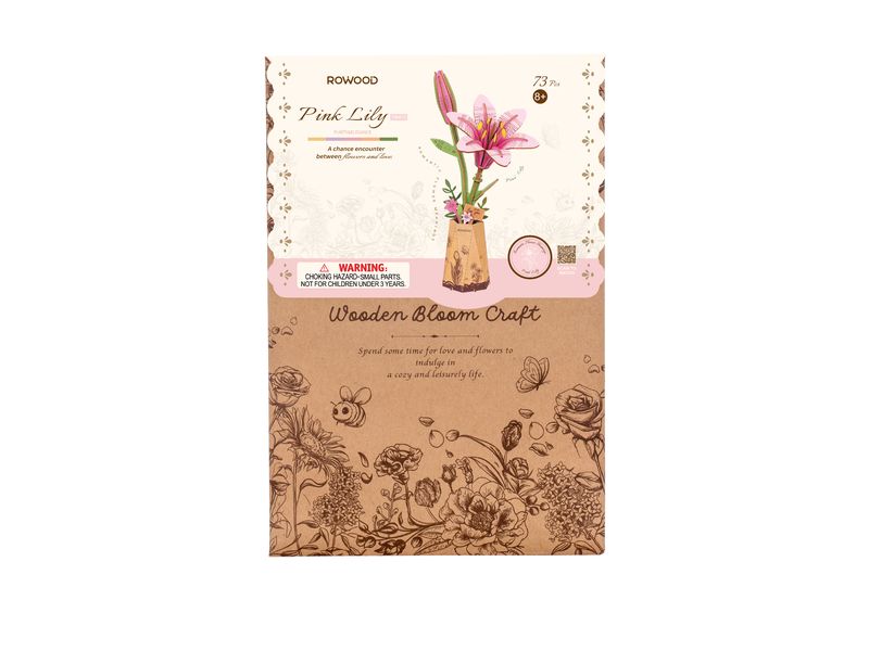 RoboTime Bausatz Pink Lily 124-teilig 3D-Puzzle aus lasergeschnittenen Holzteilen