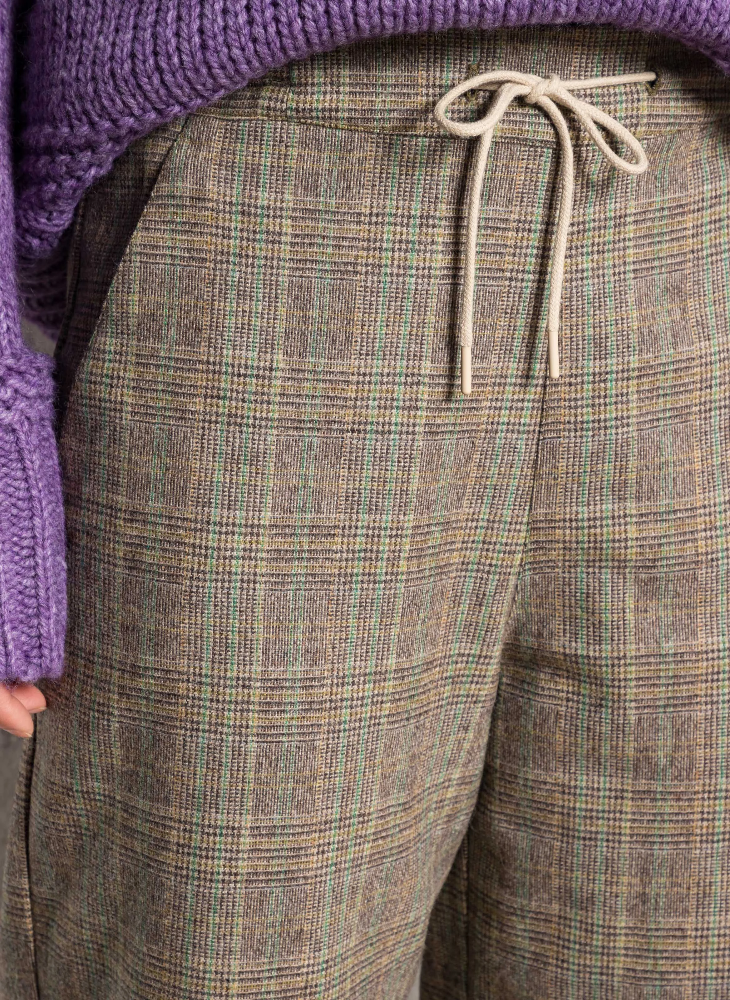 KYBELE - Pantalon droit à carreaux| Marron
