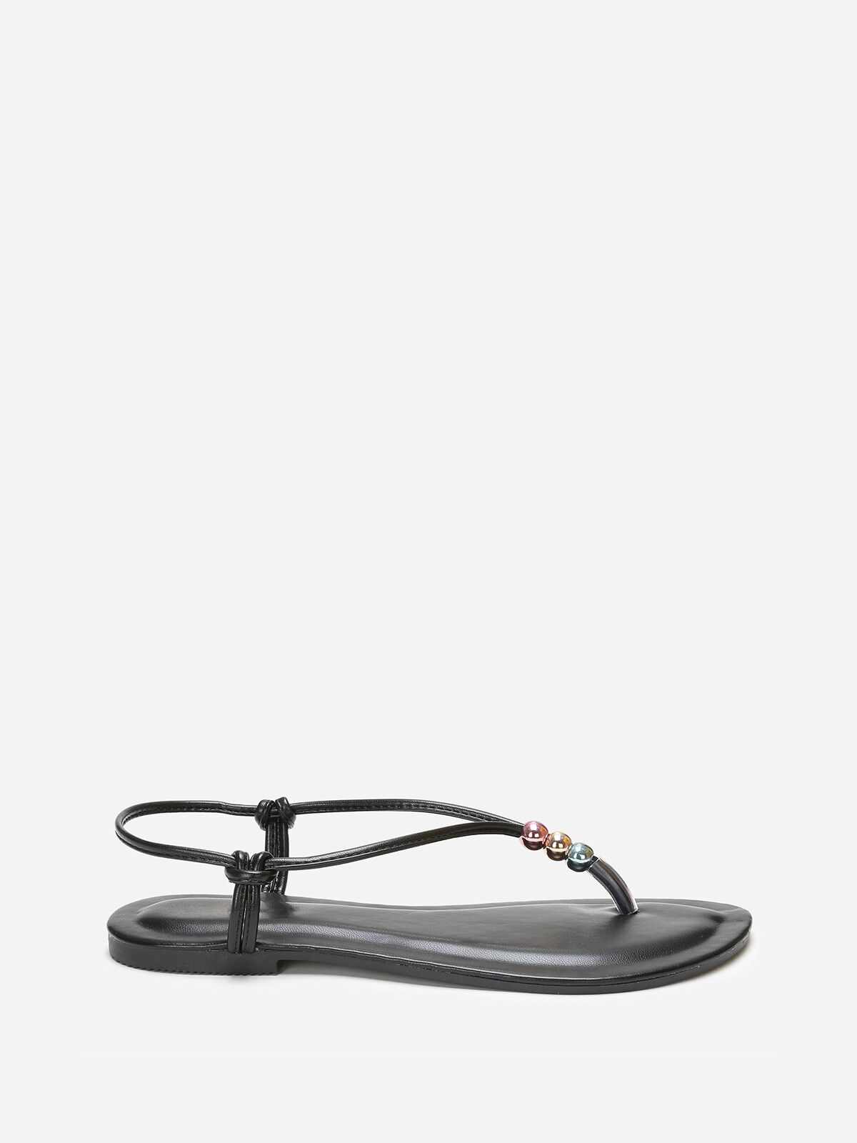 Nu-pieds à fines bride avec perles colorées- Noir