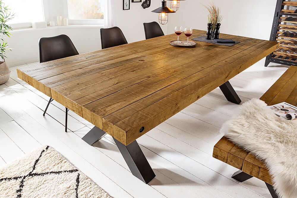 riess-ambiente Esstisch THOR - 240cm vintage braun recyceltes Pinienholz Industrial Design X-Gestell