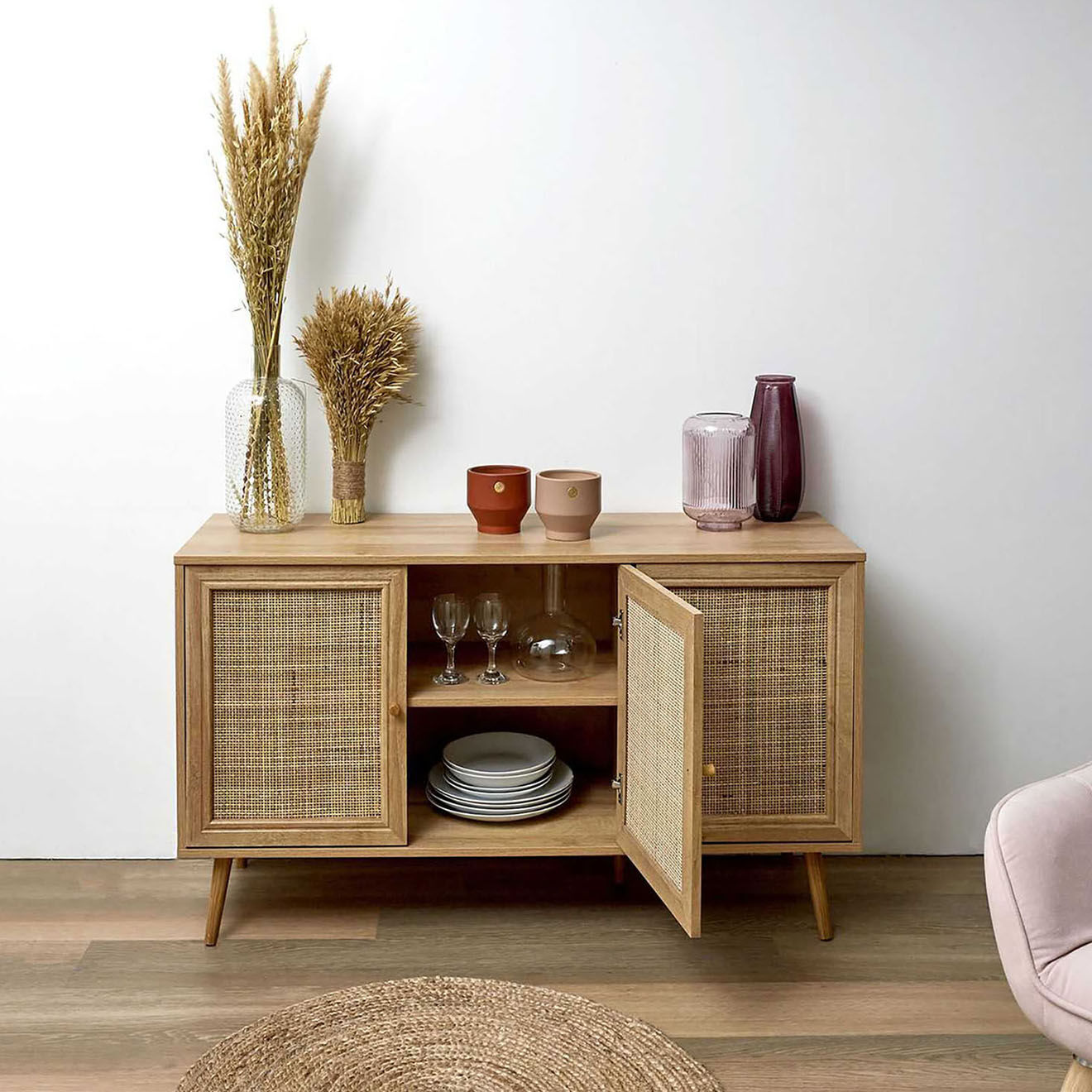 Home Deco Factory Buffet 3 portes Bali marron - 115x70x39 cm