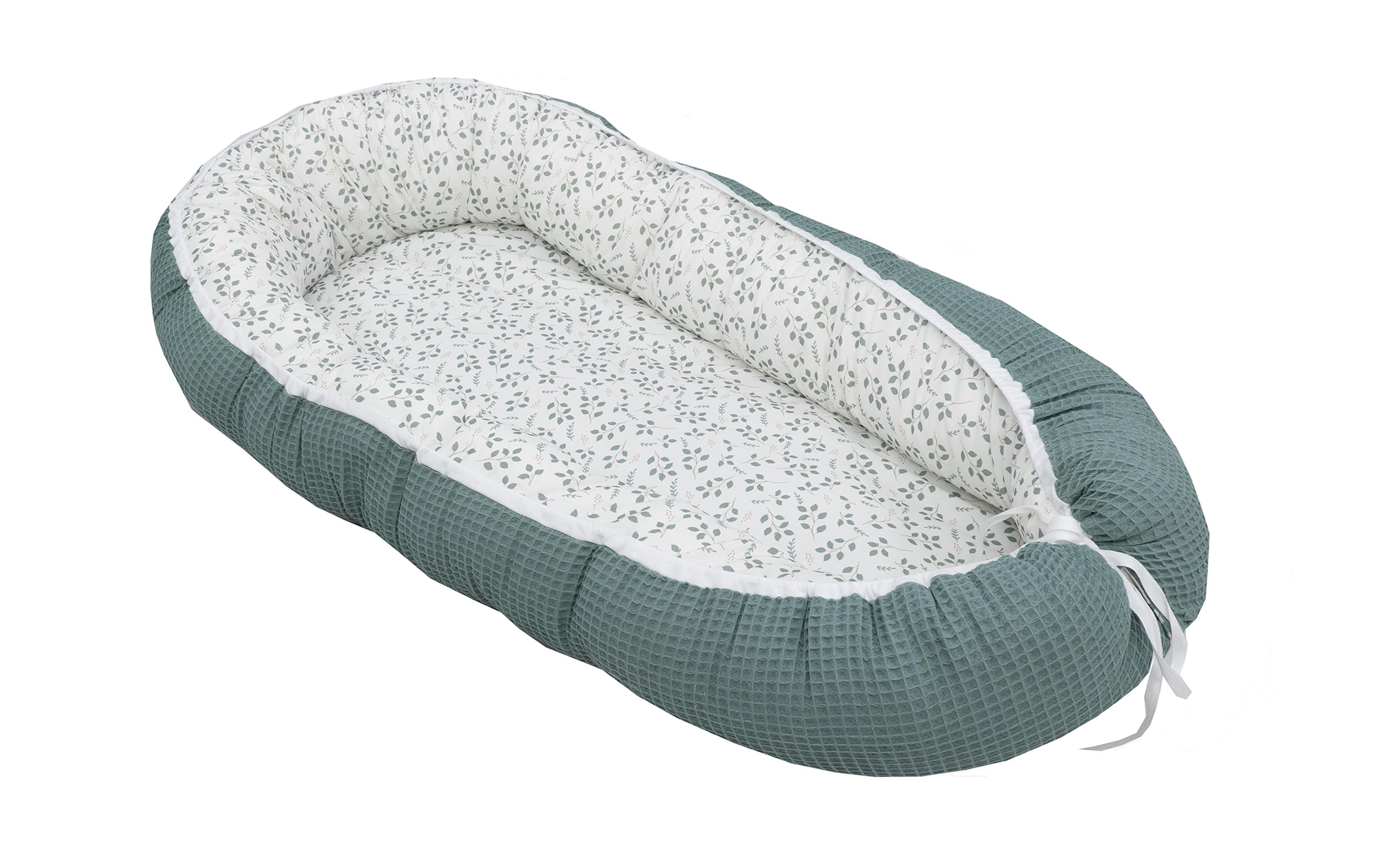 Babynest Cocoon Floral Grün 55 x 95 cmGemütliches Babynest für Neugeborene, 100% Oekotex, Made in EU