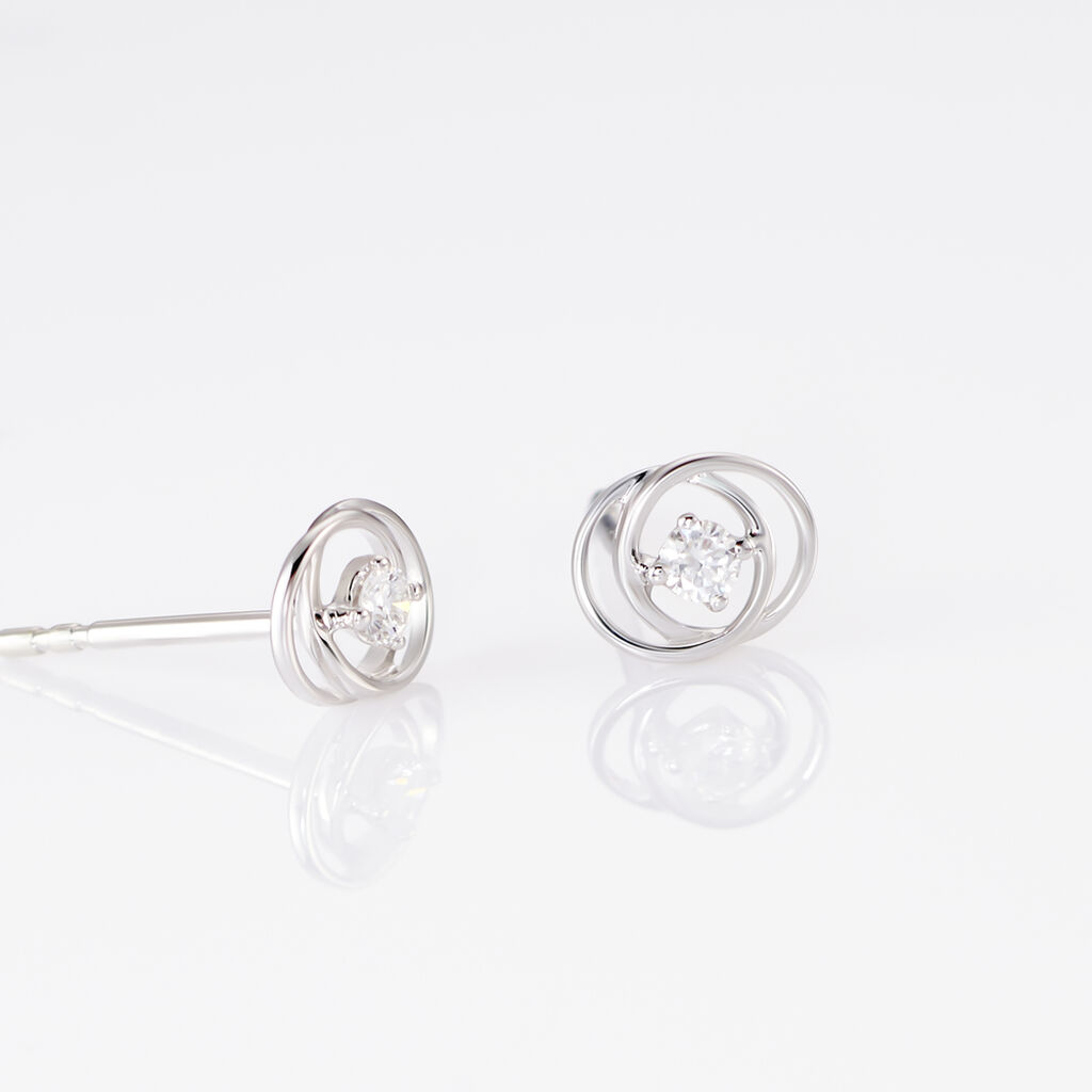 Boucles D'oreilles Puces Nid Amour Or Blanc Diamant