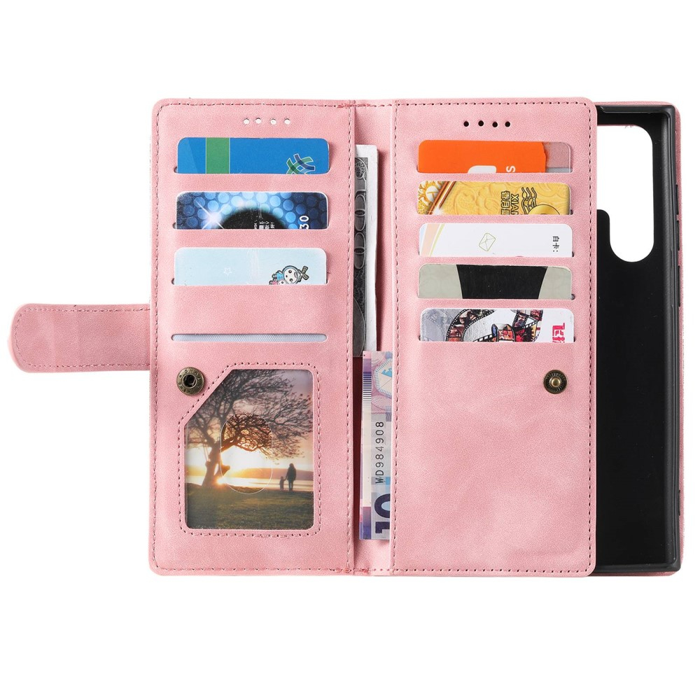 Samsung Galaxy S23 Ultra 5G Leder Tasche Flip Cover mit Reissverschluss - Rosa / Roségold