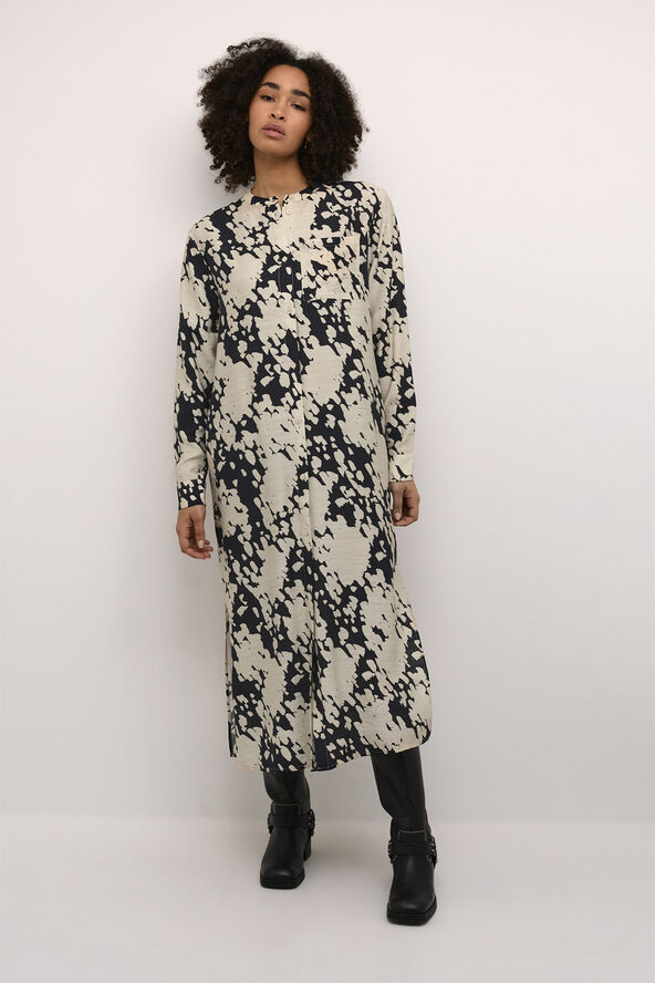 Kaffe KAlouise Shirt Dress Black/sand graphic cloud