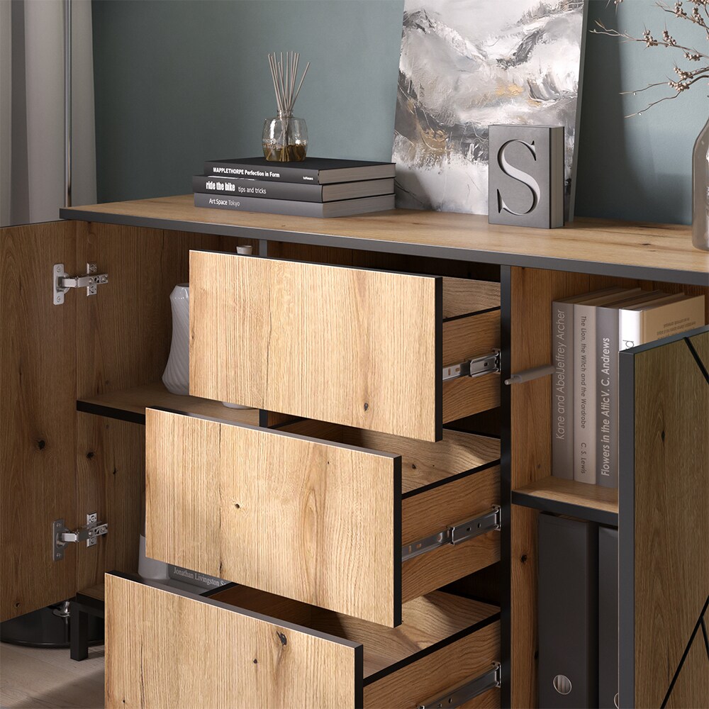 Vicco Sideboard Hatto, Eiche Evoke, 124 x 96,9 cm, mit 2 Türen, Wohnzimmer, Schlafzimmer