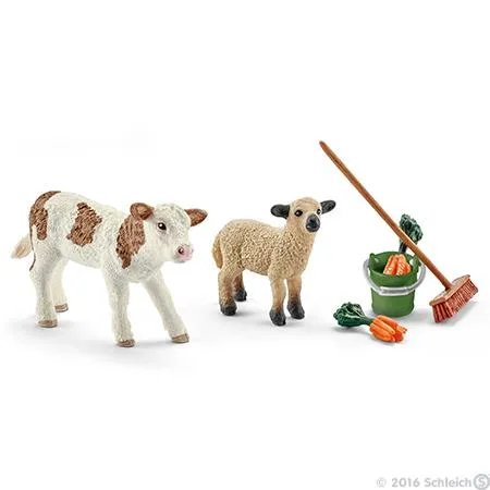 Schleich® 41422 Stallpflege mit Kalb und Schäfchen