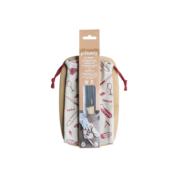 Set apéritif planche, couteau et sac Pebbly