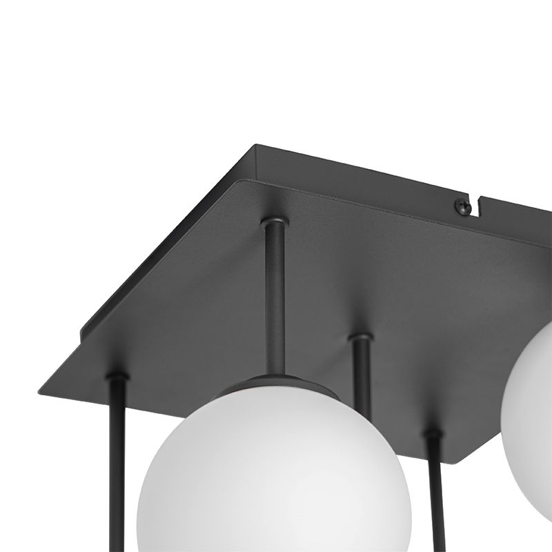 Moderne plafondlamp zwart met opaal glas 5-lichts  - Athens