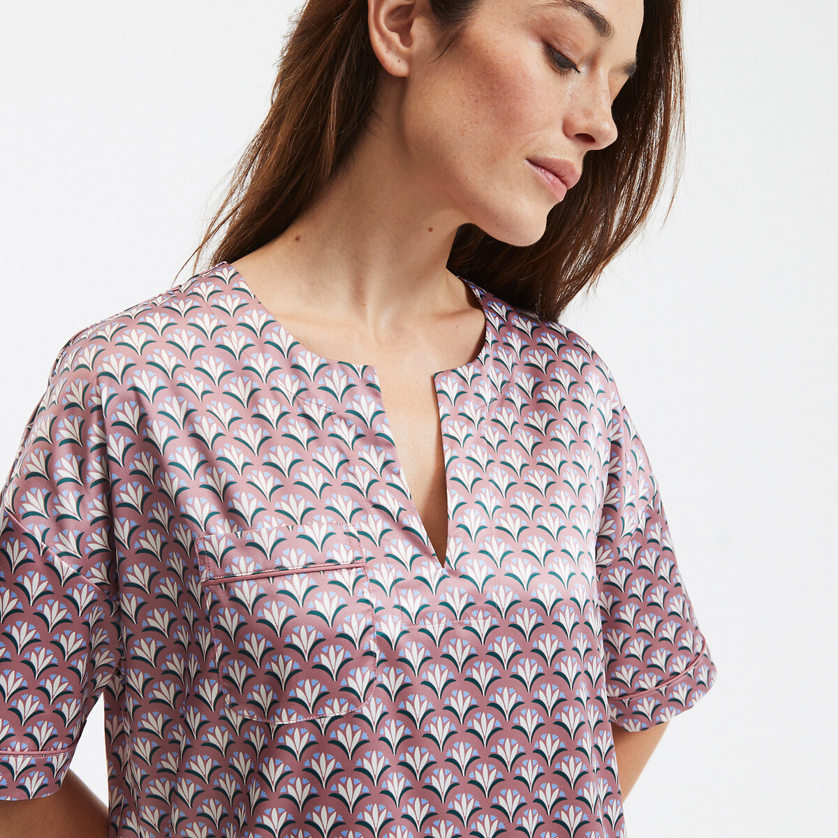 COLEÇÕES LA REDOUTE<br>Camisola estampada, cetim, mangas curtas
