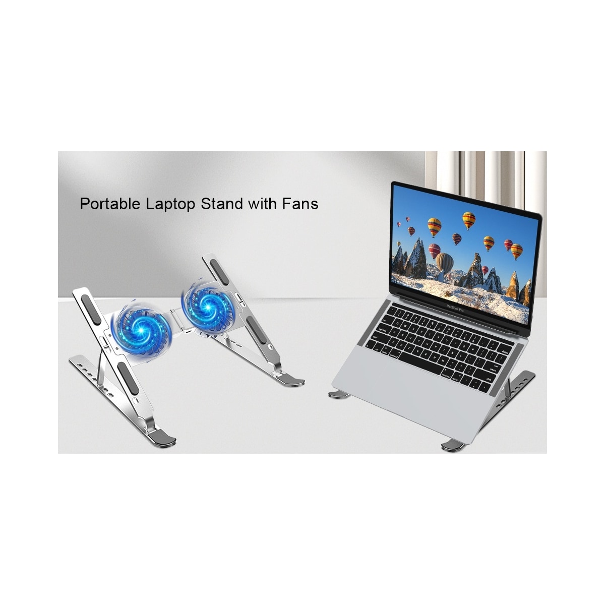 NÖRDIC Laptop-stativ for skrivebord med vifte 9-15,6 tommer