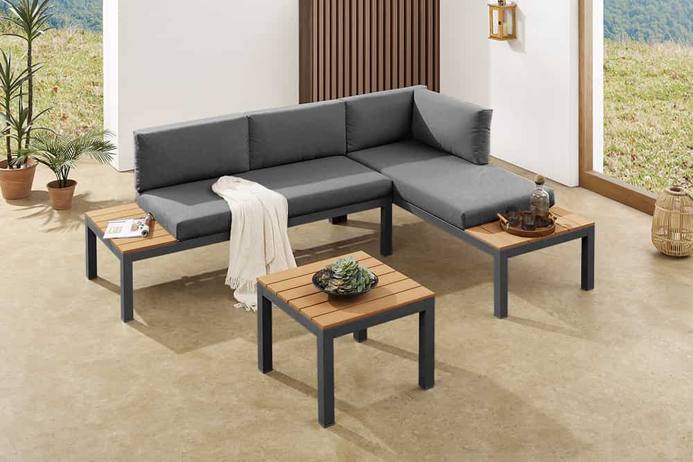 Modulare Garten Sitzgruppe ORLANDO LOUNGE 240cm anthrazit Aluminium wetterfest inkl. Kissen