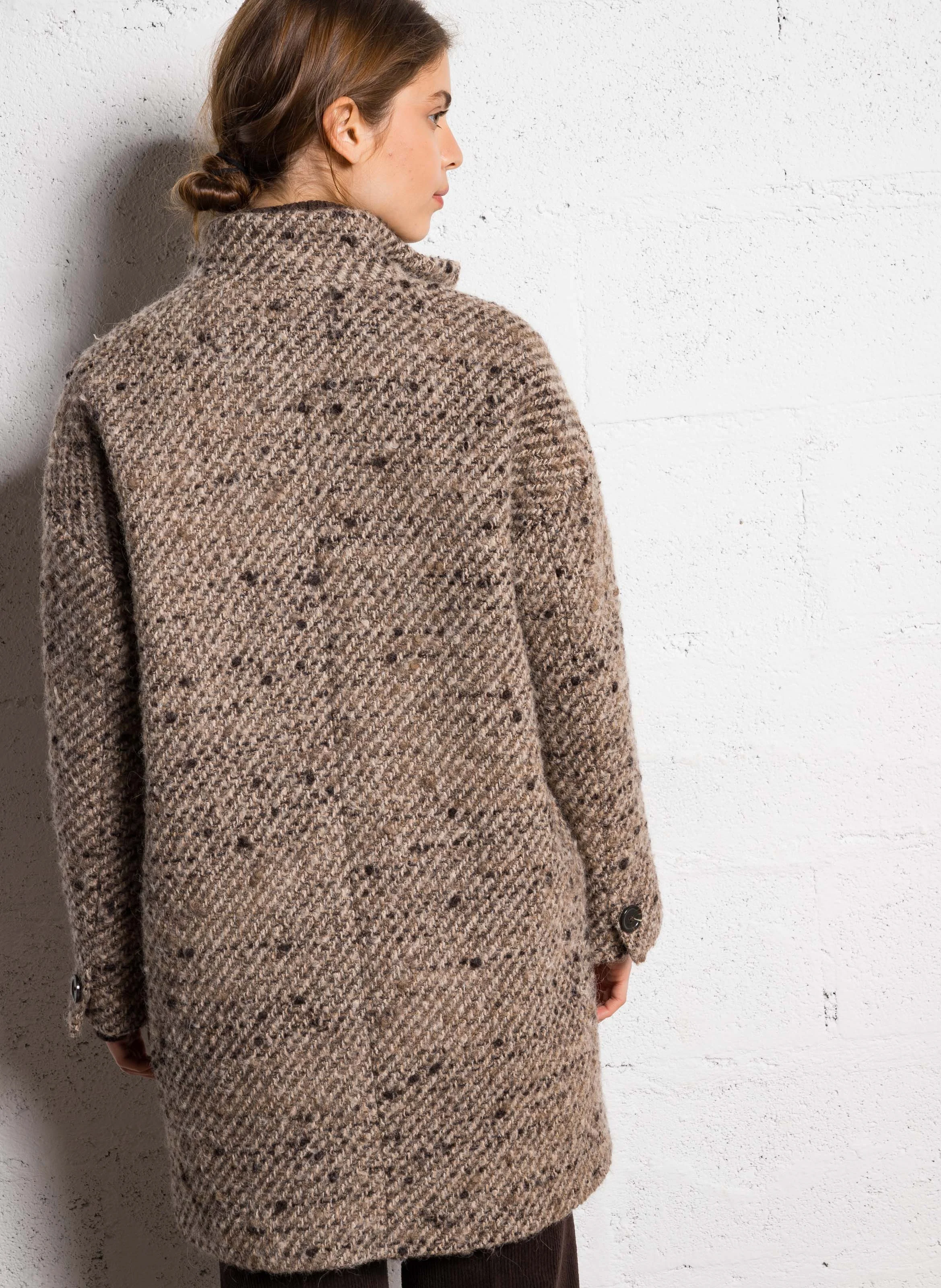 ARMANCE - Manteau col rond en laine et en coton mélangés| Gris