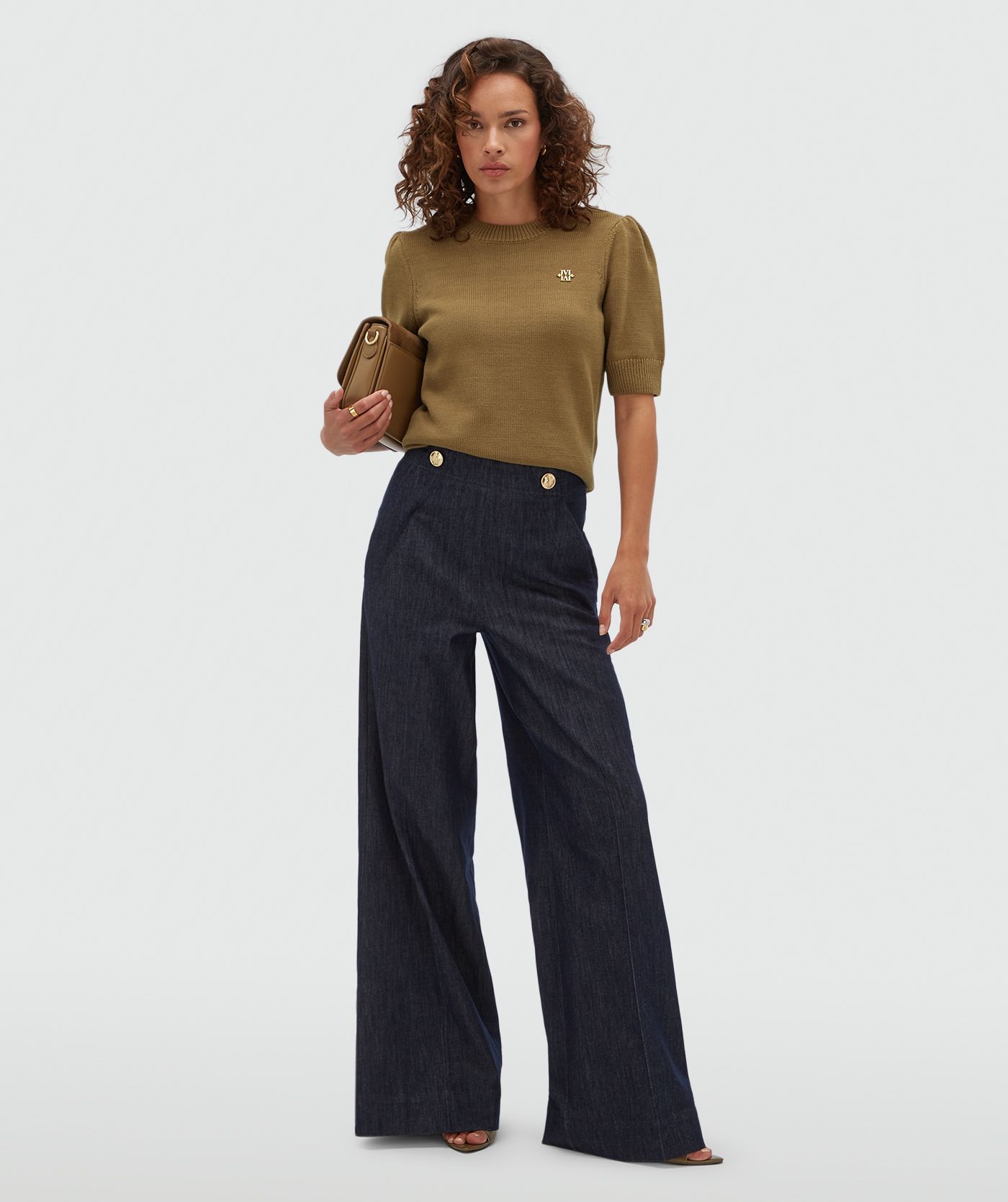 JV-INDRA high waisted wide leg pantalon - dark blue chambray