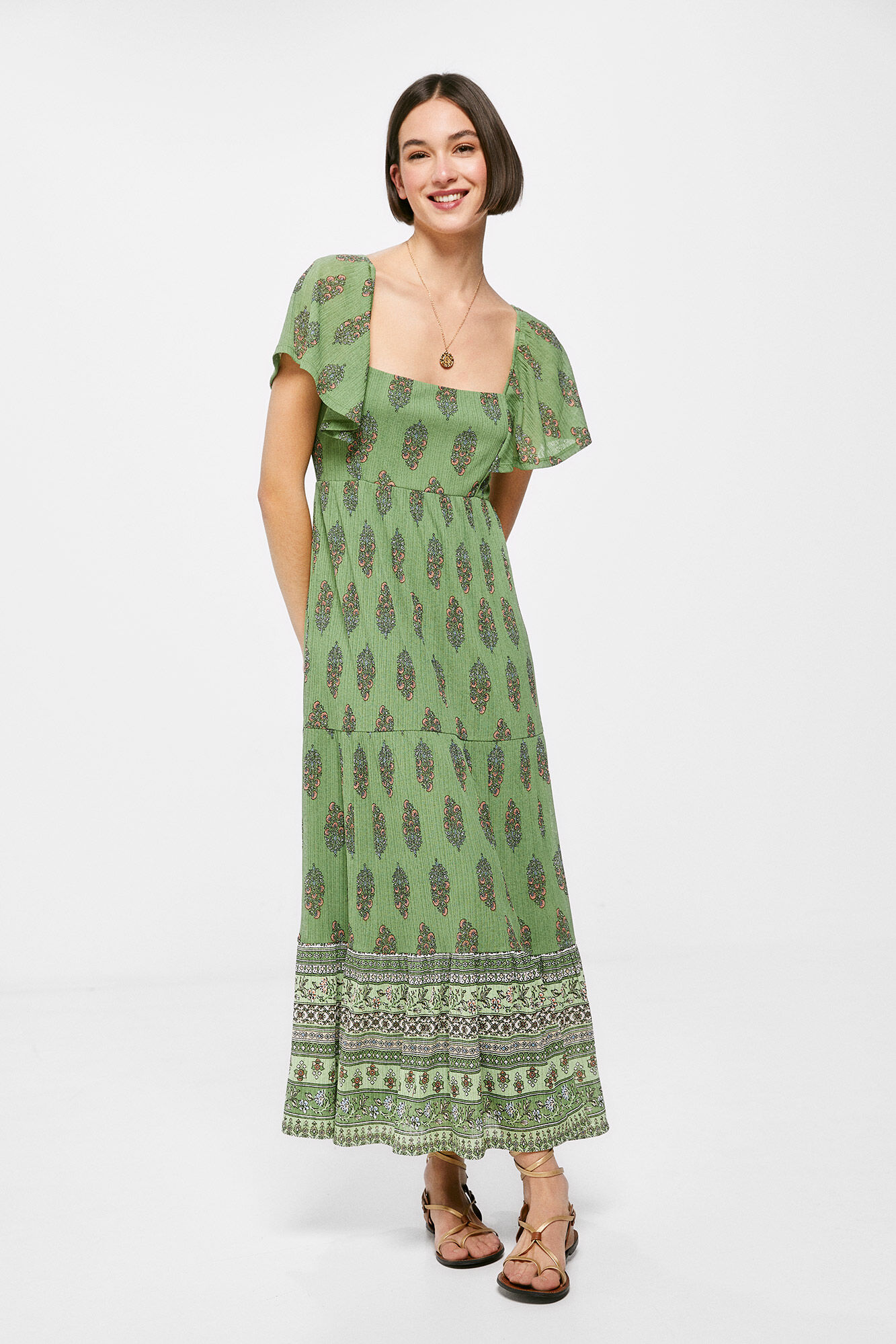 Vestido Midi Espalda Lazo Zig zag - verde
