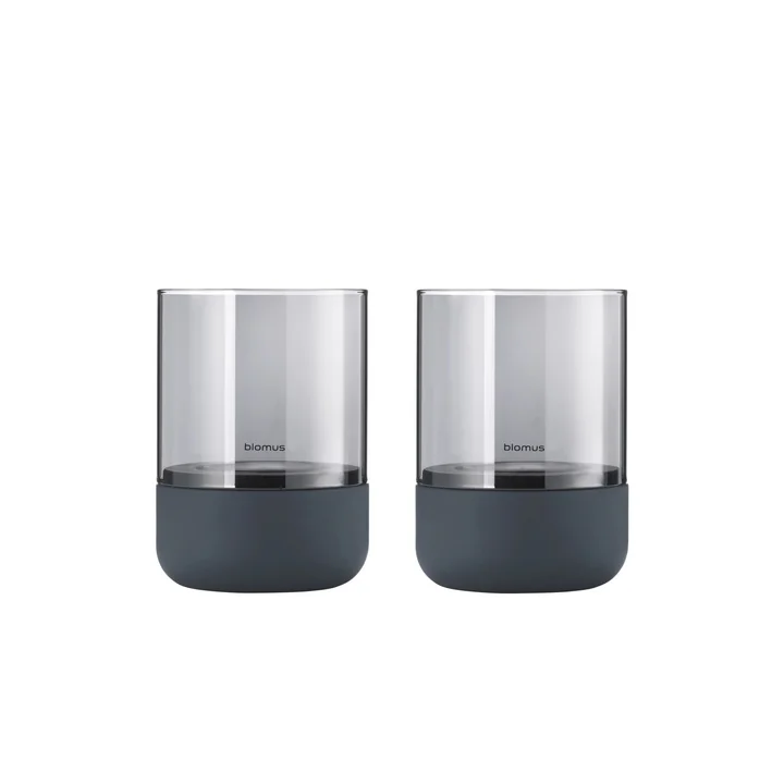 Blomus - Calma Windlicht, Ø 7 cm, rauch / stahlgrau (2er-Set)