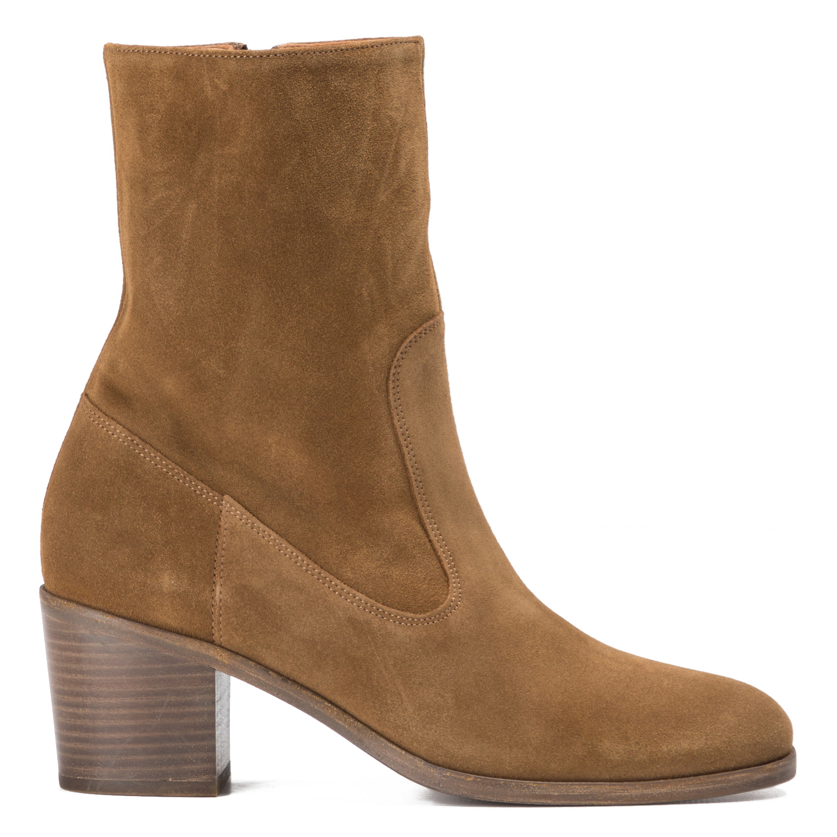 LUDD - Bottines zippées arrondies à talon| Marron